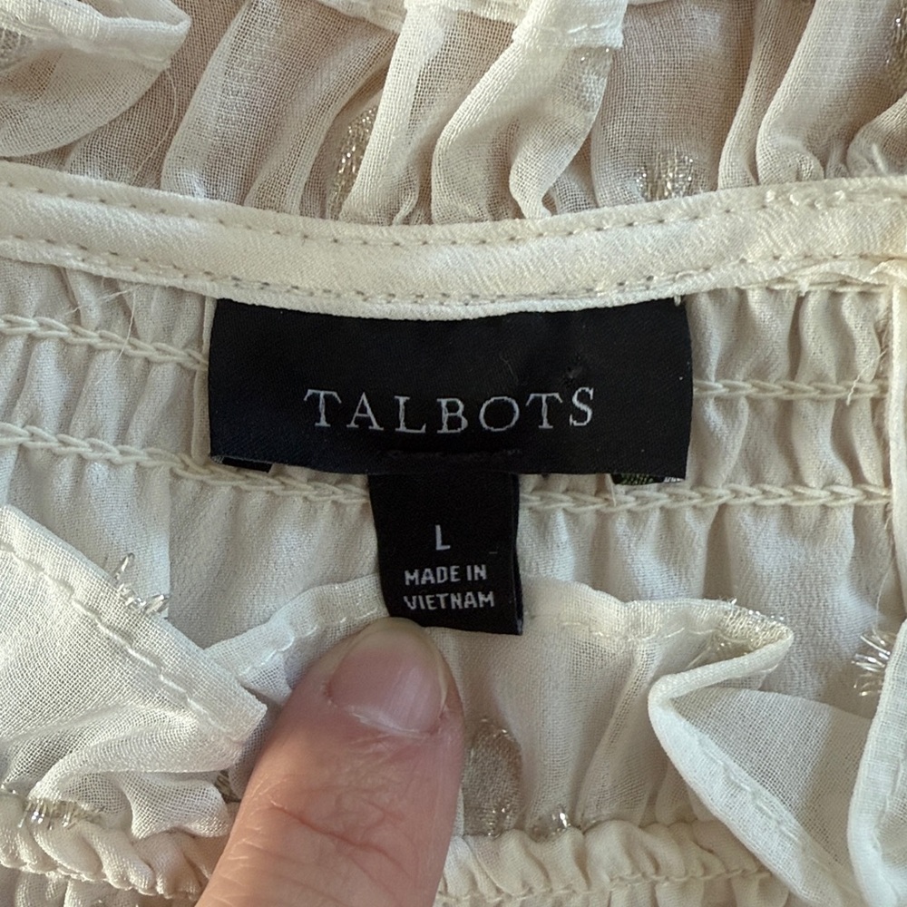 TALBOTS Cream Lined Sheer Blouse with Silver Details, Size Large - Picture 4 of 7